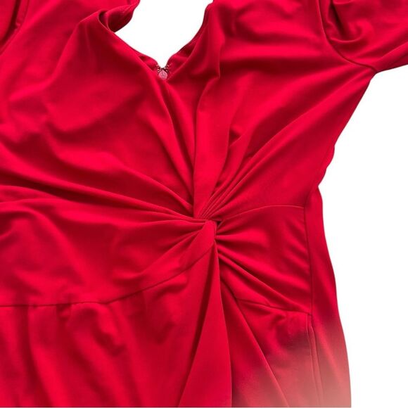 Red Bodycon Party Dress Sz 8 Long Sleeve V-Neck Fitted Twist Knot Waist Holiday - Picture 4 of 15